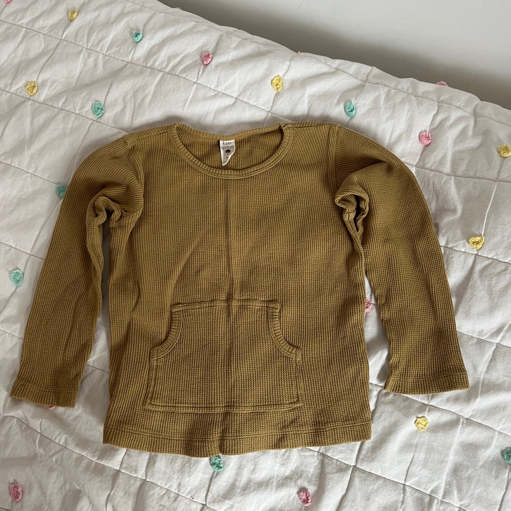 kate quinn Mustard Waffle Knit Long Sleeve Hoodie Top